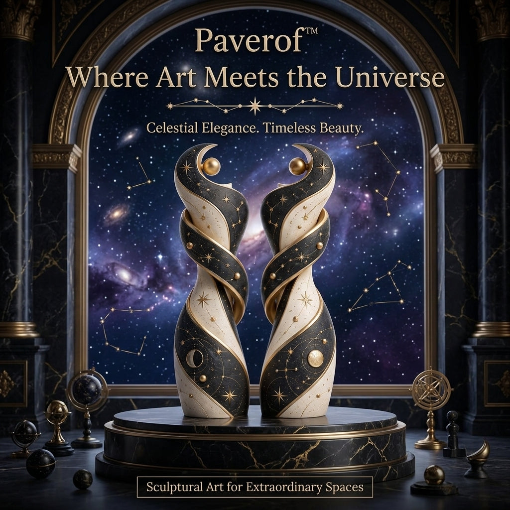 Paverof™ Celestial Twin Moon Sculpture – Midnight Constellation Decorative Statue for Modern Interiors