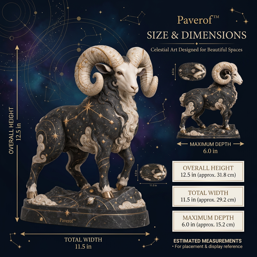 Paverof™ Celestial Aries Ram Sculpture – Midnight Constellation Zodiac Home Décor Statue