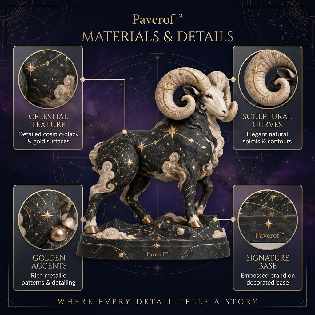 Paverof™ Celestial Aries Ram Sculpture – Midnight Constellation Zodiac Home Décor Statue