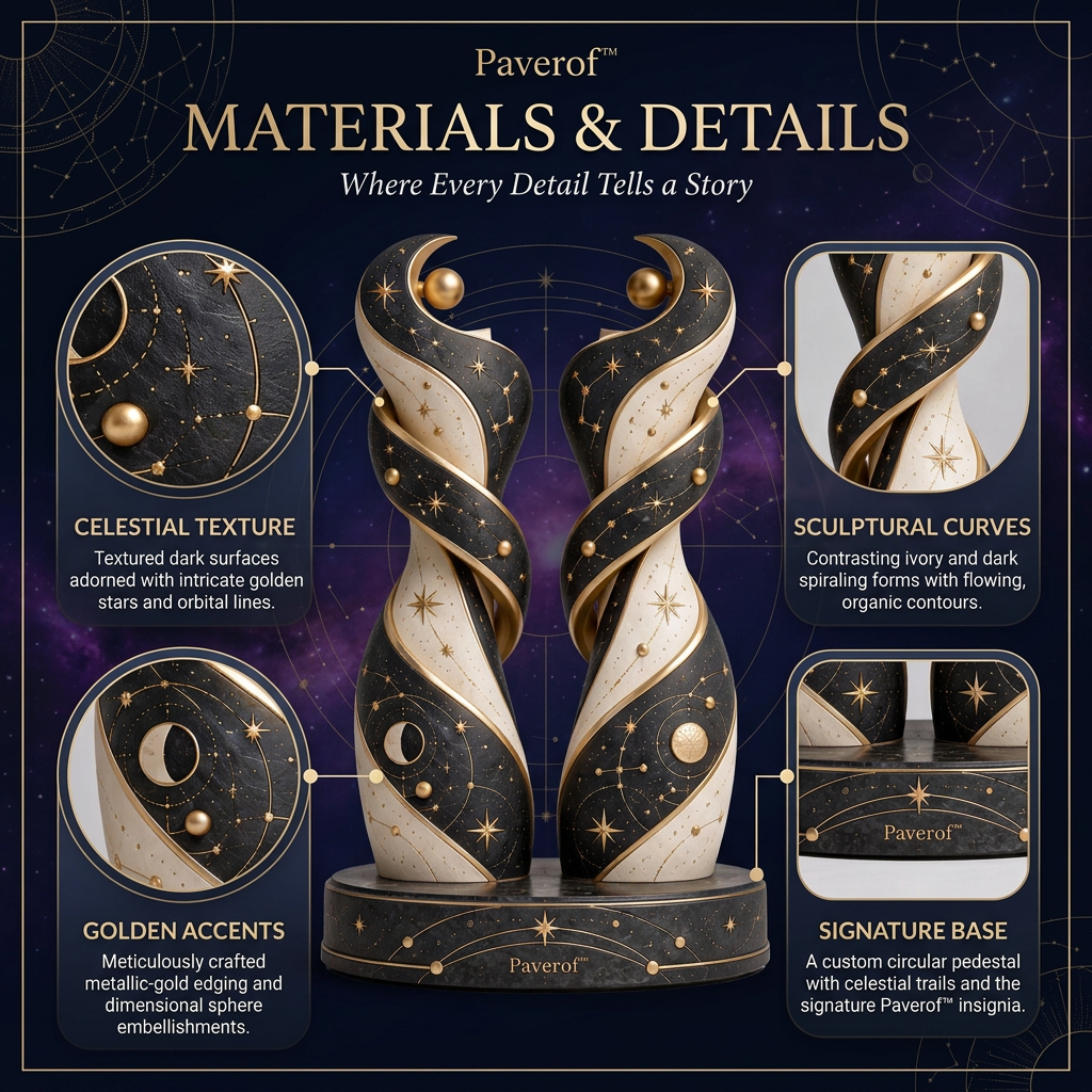 Paverof™ Celestial Twin Moon Sculpture – Midnight Constellation Decorative Statue for Modern Interiors