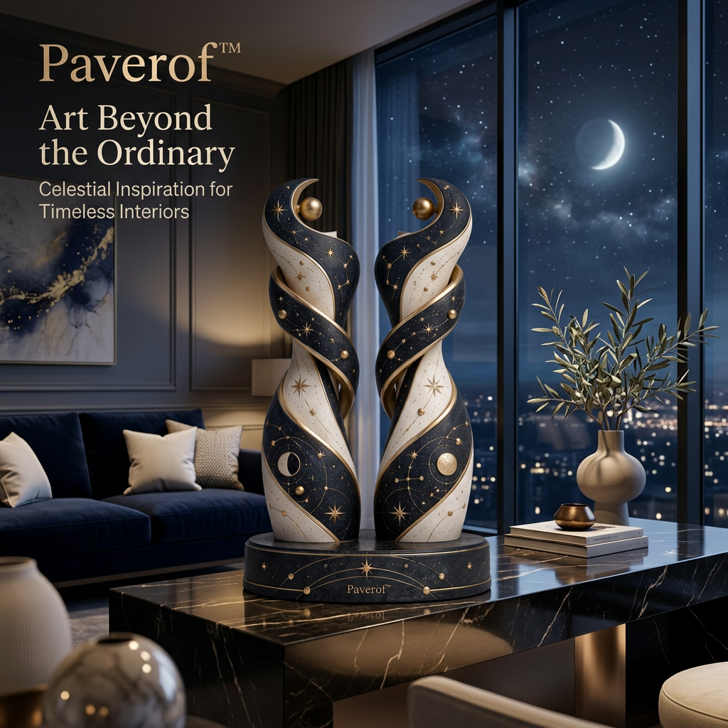 Paverof™ Celestial Twin Moon Sculpture – Midnight Constellation Decorative Statue for Modern Interiors